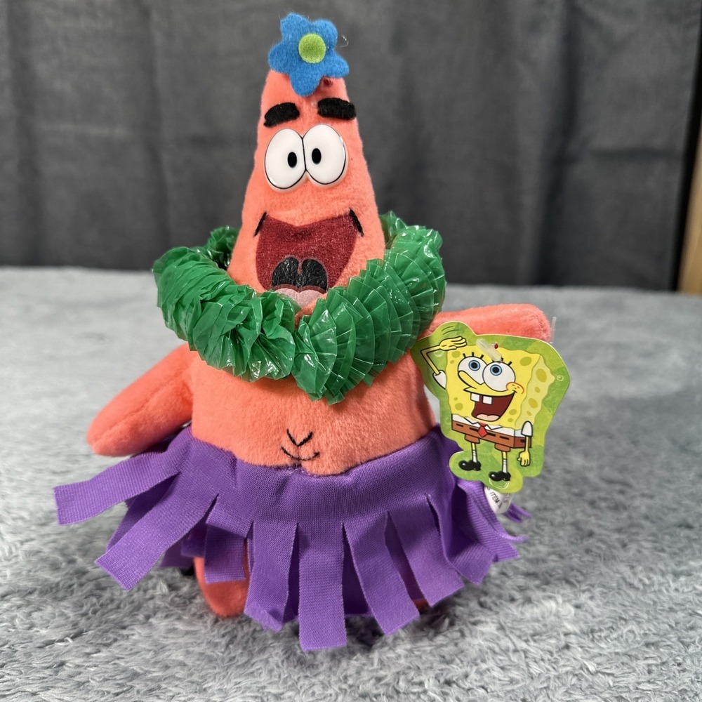 Spongebob Squarepants Stuffed Patrick Starfish Hula Skirt Hawaii 8" 2004 viacom